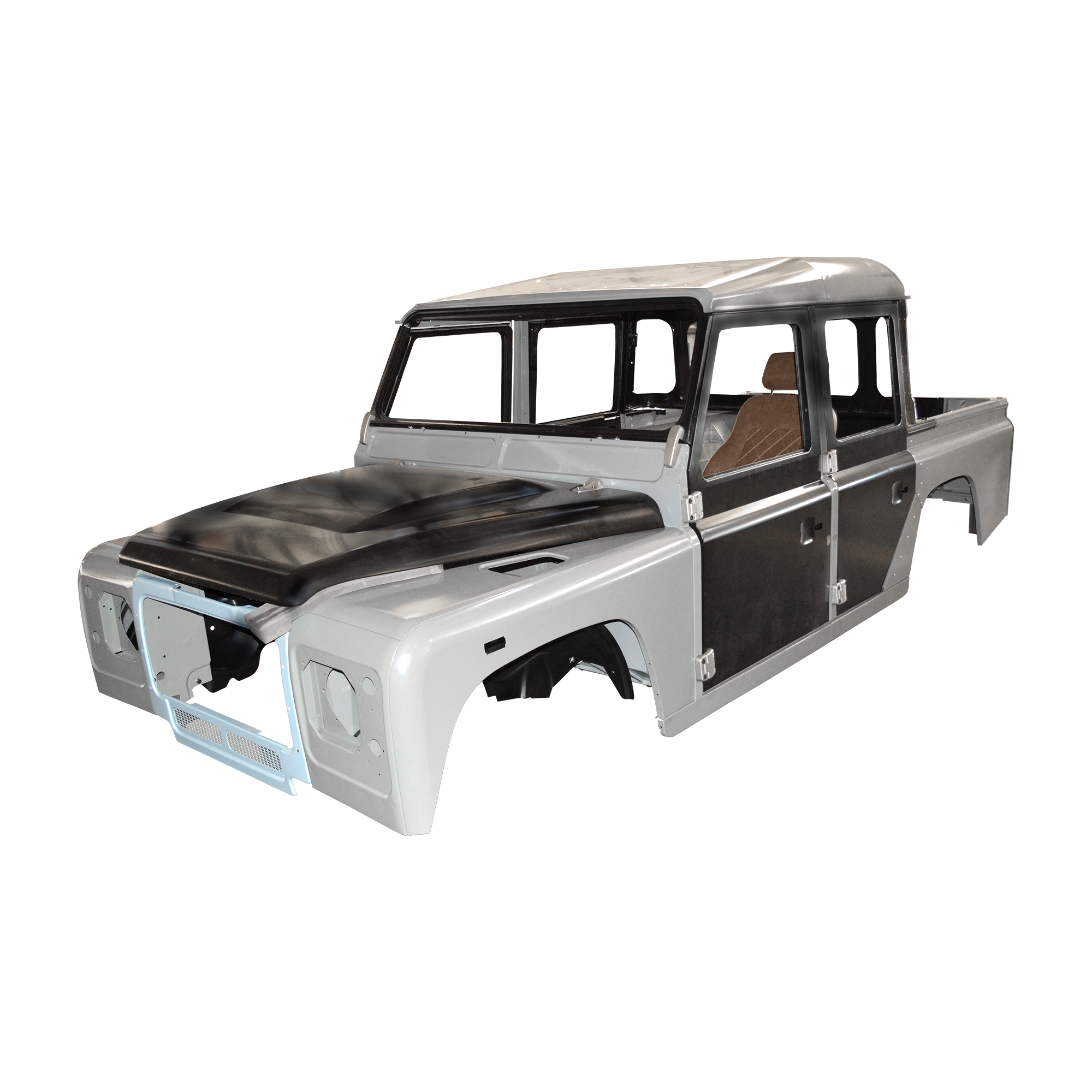 REPLACEMENT PICKUP COMPLETE CAB WITH DOORS?WITH PRIMER, 1998, FOR LAND ROVER DEFENDER 110 TD4, (LHD), (ALUM+STEEL)